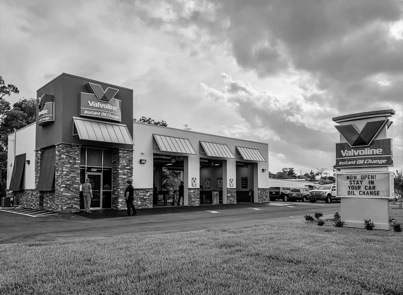a shop in dark grayscale photo