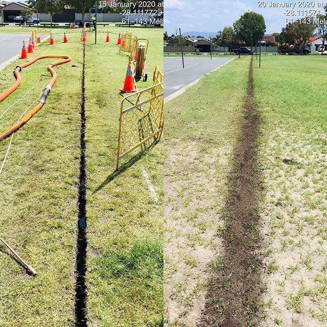 A before and after photo of a grassy field