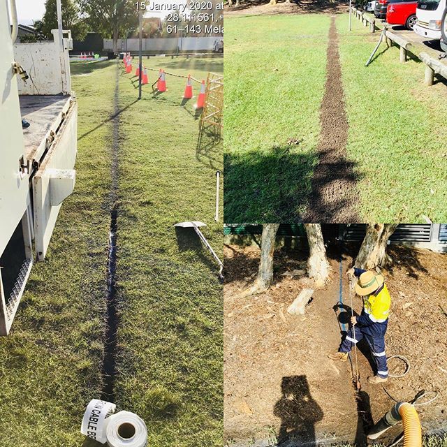 A collage of photos shows a man working on a drainage system