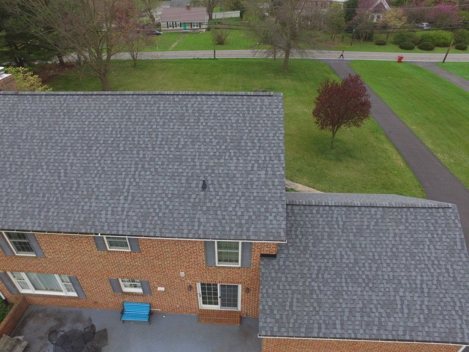 Aerial View of House Brick Gray Roof - Williamsport, MD - Poffenberger Roofing