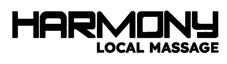 HARMOONY logo with “LOCAL MASSAGE” in black text on a white background
