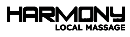 HARMOONY logo with “LOCAL MASSAGE” in black text on a white background