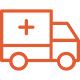 An ambulance with a cross on the back of it.