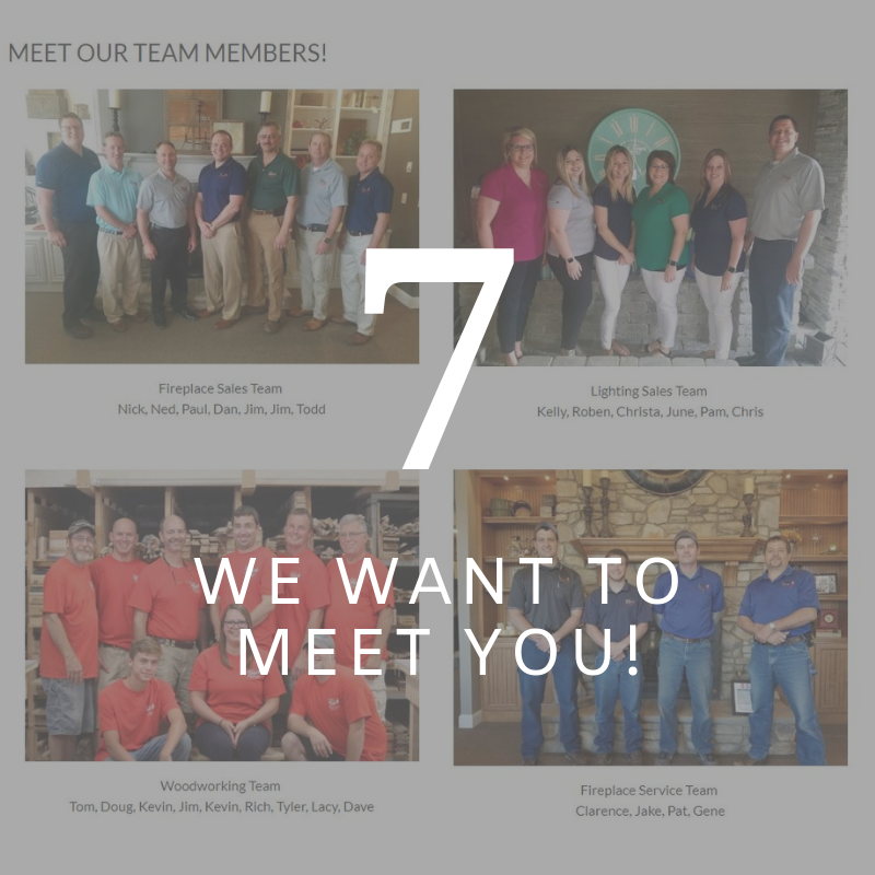 Team staff collage with four group photos and large text “7 We Want to Meet You!”