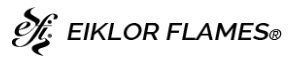 EIKLOR FLAMES logo in black italic text with stylized “ef” icon on a light background