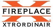 Fireplace Xtrordinair logo with orange flame graphic above and below black text