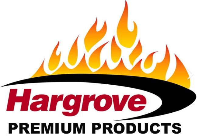 Hargrove Premium Products logo with red text, black swoosh, and orange flames