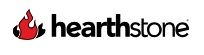 Hearthstone logo with a red flame icon and black text on a white background