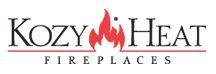 Kozy Heat Fireplaces logo with stylized red flames between black text