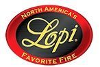 Lopi logo in a red oval with gold script and the words “North America’s Favorite Fire”