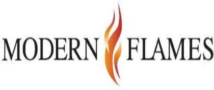 Modern Flames logo with orange flame between black text