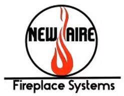 New Aire Fireplace Systems logo with black text and red flame icon inside a circle