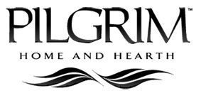 Pilgrim Home and Hearth logo in black with stylized waves underneath