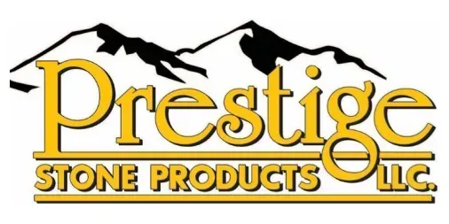 Prestige Stone Products LLC logo with yellow text and mountain silhouette