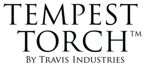 Tempest Torch logo in black serif text with “By Travis Industries” underneath