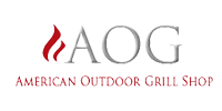 AOG logo with red flame icon and gray letters above “American Outdoor Grill Shop” text