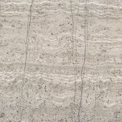 Close-up of a light beige stone surface with fine gray veins and horizontal texture.