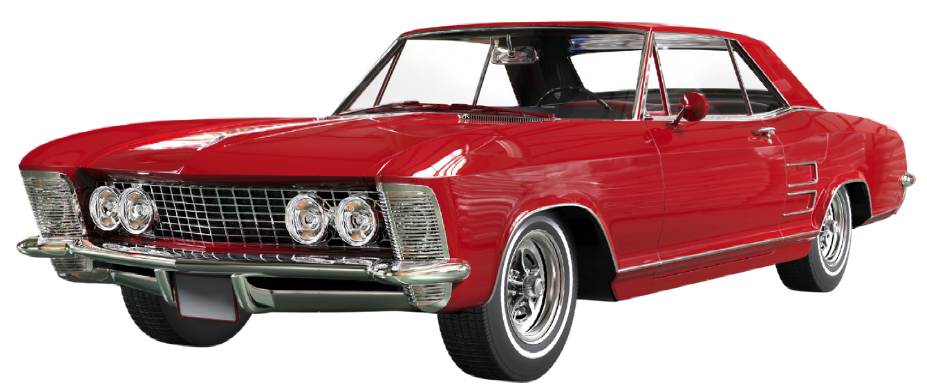 A red car is sitting on a white background.