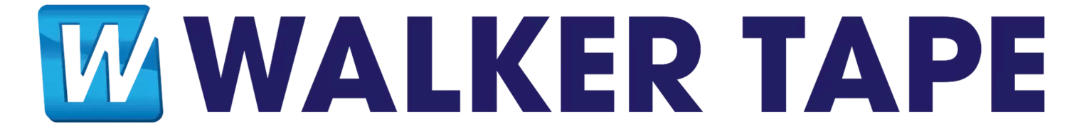 A blue and white logo for walker tape