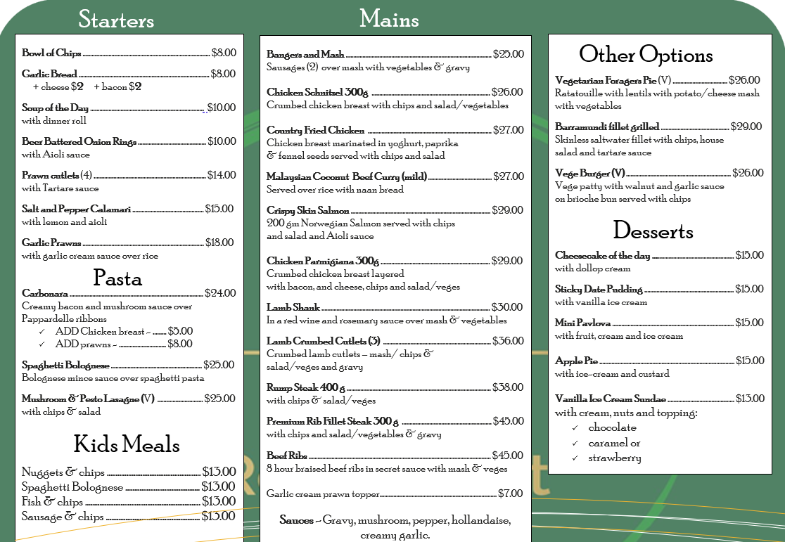 Water Tower Restaurant Menu