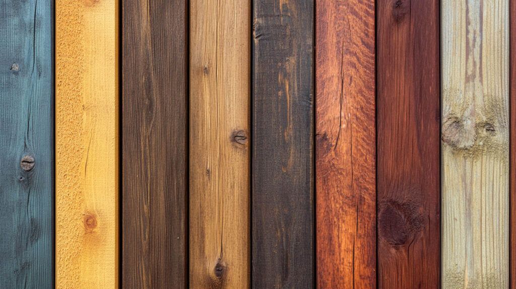 Vertical multicolored wooden planks with weathered grain and knots