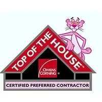 Owens Corning “Top of the House” certified preferred contractor logo with pink mascot
