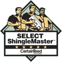 Select ShingleMaster CertainTeed logo with three roofers and a diamond badge