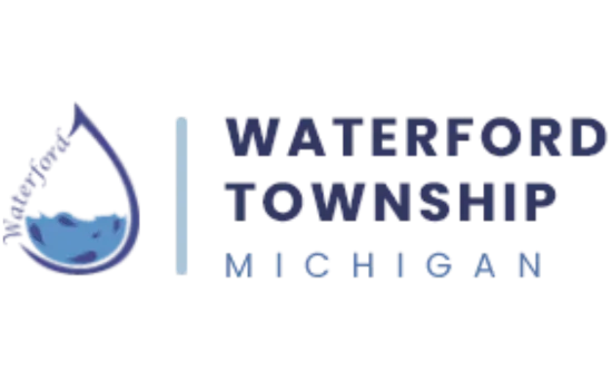 Waterford Township Michigan logo with blue water drop icon and navy text