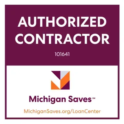 Michigan Saves authorized contractor sign with logo and loan center URL