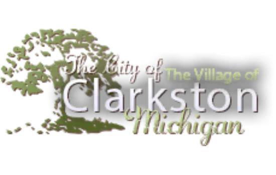 Village of Clarkston, Michigan logo with a green tree and gray and gold text