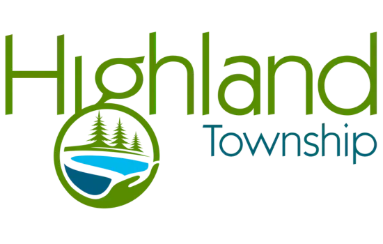 Highland Township logo with green and blue stylized trees, river, and hills
