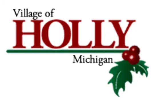 Village of Holly, Michigan logo with red text and holly berries/leaves