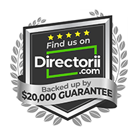 Directory.com badge with stars and “Backed up by our $20,000 guarantee” text