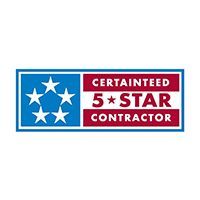 CertainTeed 5-Star Contractor logo with blue stars and red-and-white text