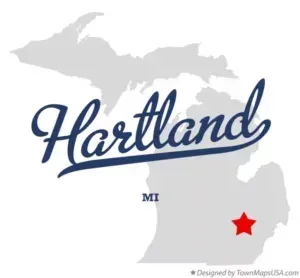 Hartland, Michigan map graphic with a red star marking a location