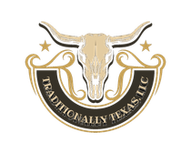 Texas Longhorn logo in gold and black with skull and stars, reading &ldquo;Traditional in Texas.&rdquo;
