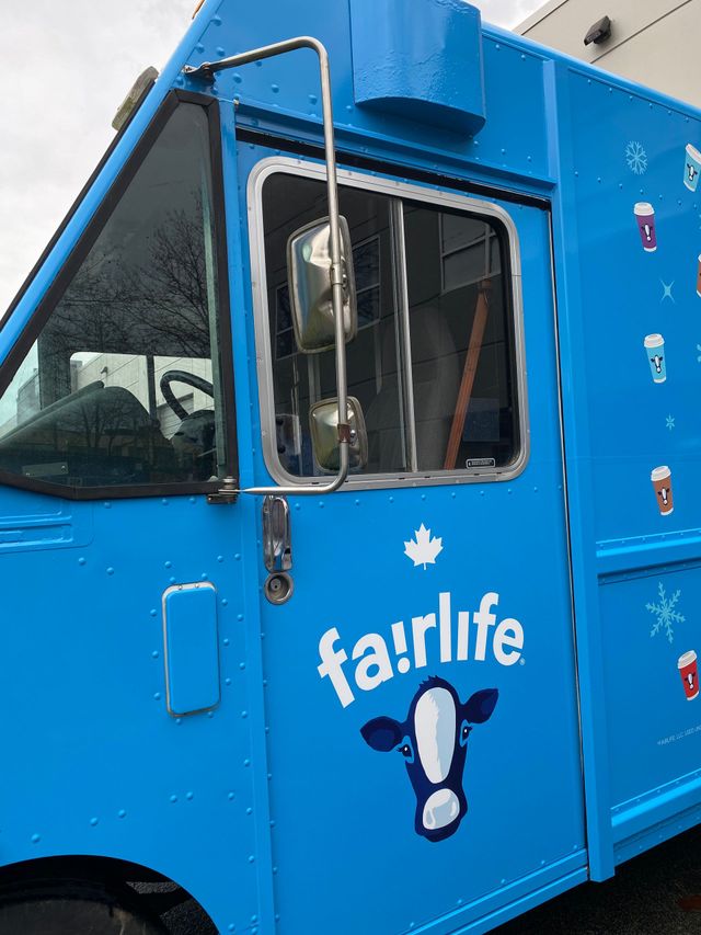 A blue fairlife food truck.
