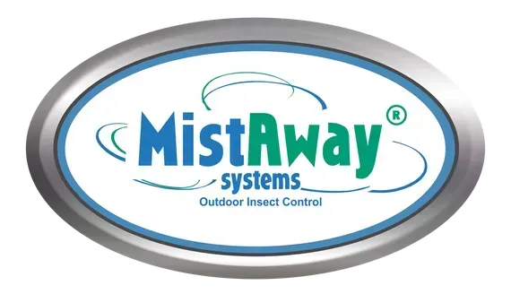 MistAway Systems logo in blue and gray oval with “Outdoor Insect Control” tagline