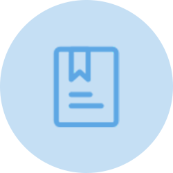Blue box icon on a light blue circle background, representing a package.