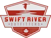 Swift River Outfitters logo with red mountains, river, and maple leaf accents