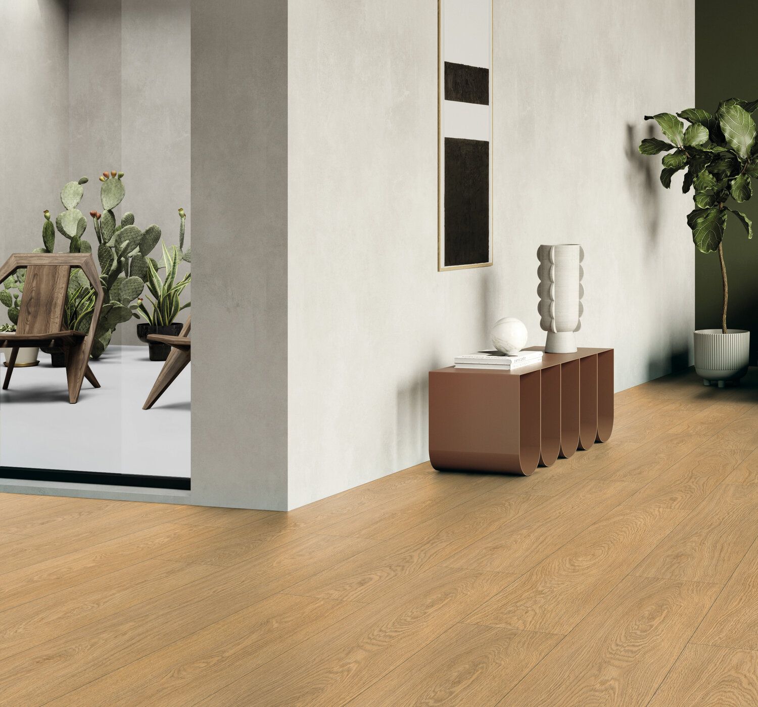 Un salon avec un plancher en bois et une chaise