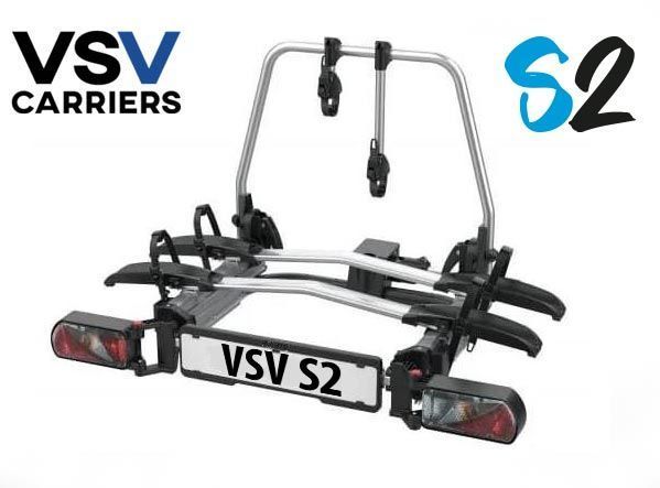 Portabici per auto VSV S2 nero con luci posteriori e logo del portabici
