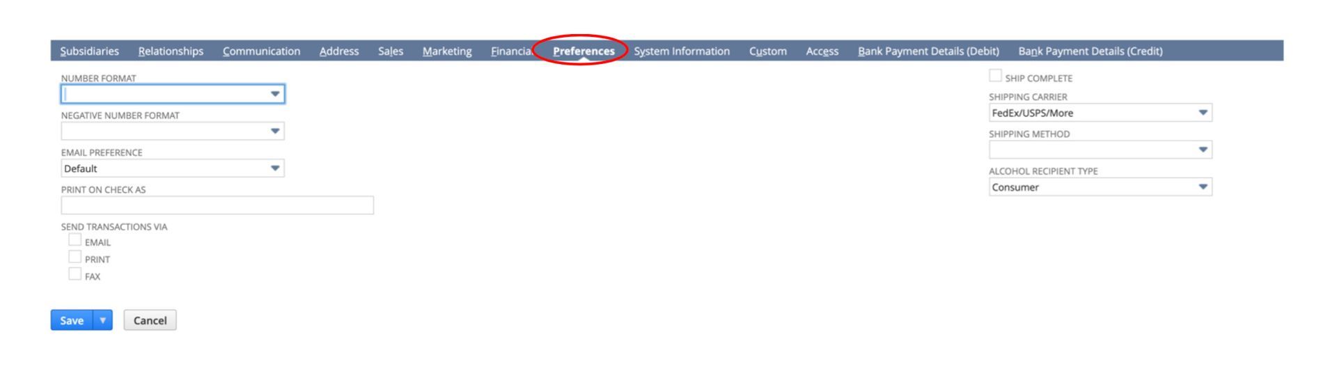 The eleventh screenshot showing how to create a customer record in NetSuite. 