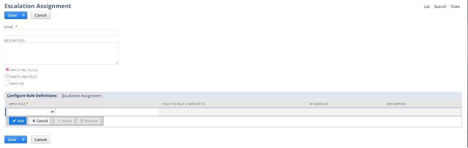 This is a screenshot showing how to manage a case escalation rule in NetSuite.