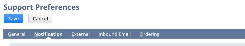 This screenshot shows where to find Support Preferences in NetSuite.