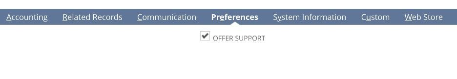 This screenshot shows where to the Offer Support box is in NetSuite.