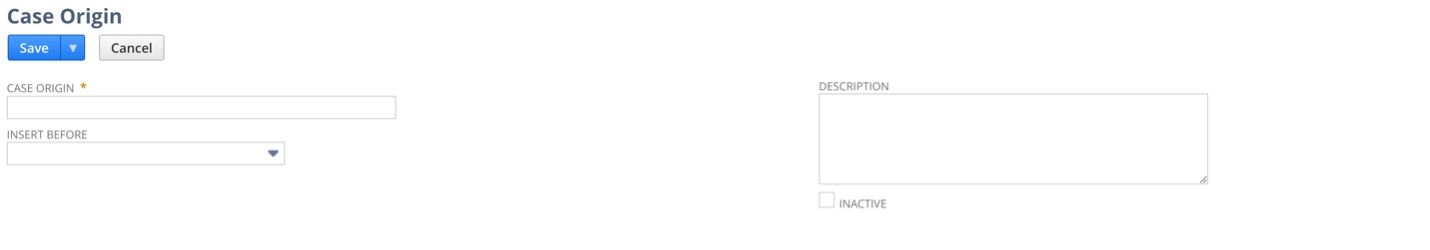 This screenshot shows how to create new case origin types in NetSuite.