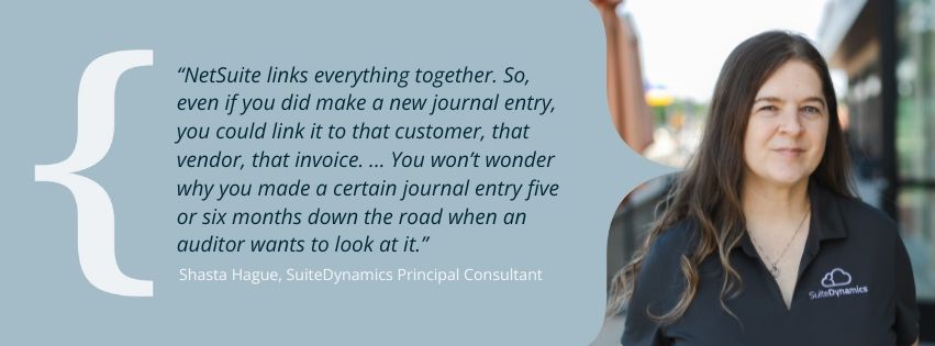 Graphic with a quote from Shasta Hague about consistent financial reporting.
