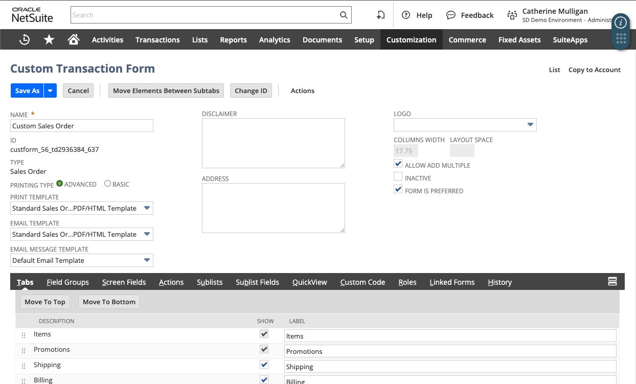 Screenshot of a custom form.