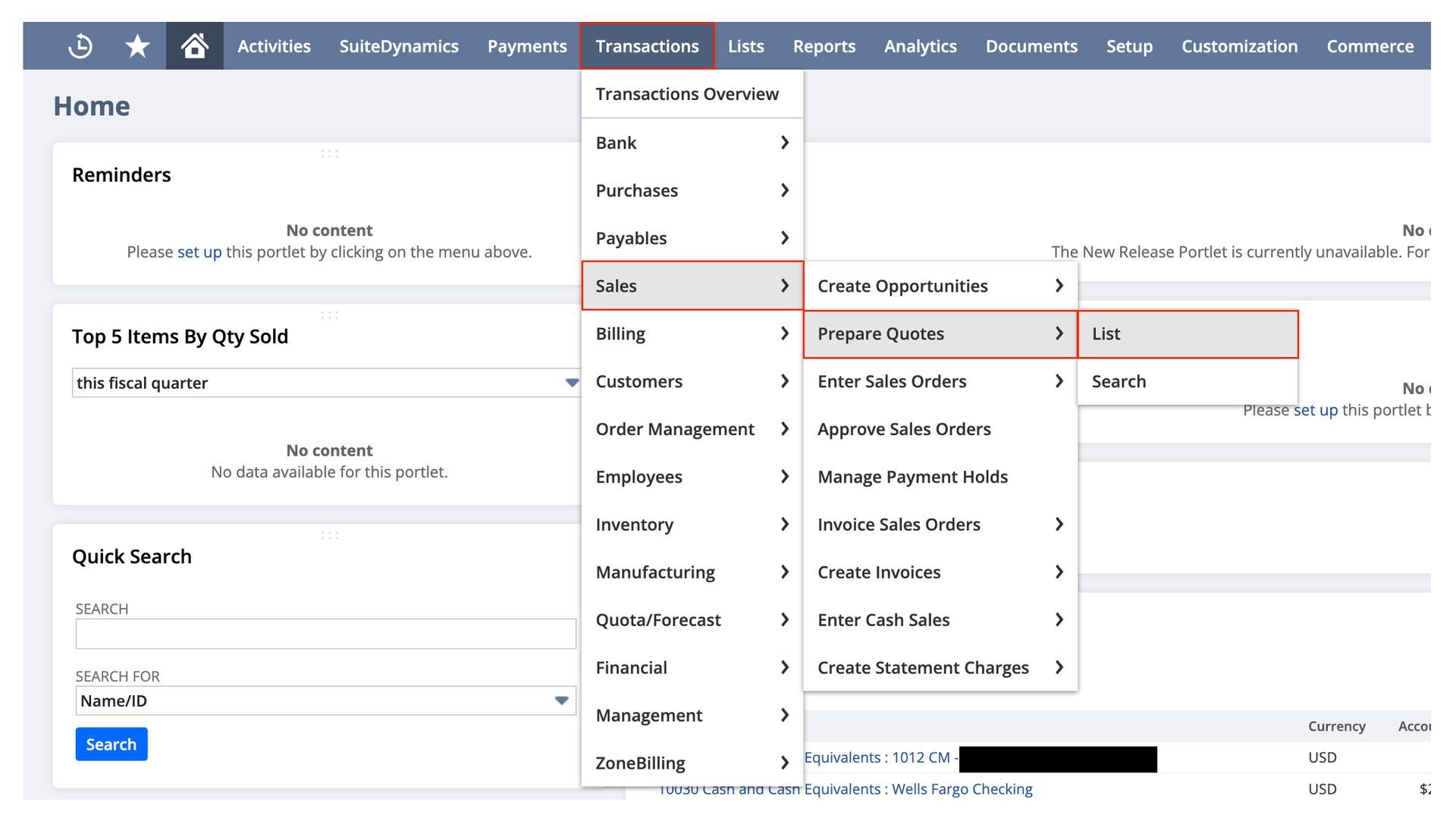 Screenshot showing how to update a quote status in NetSuite.
